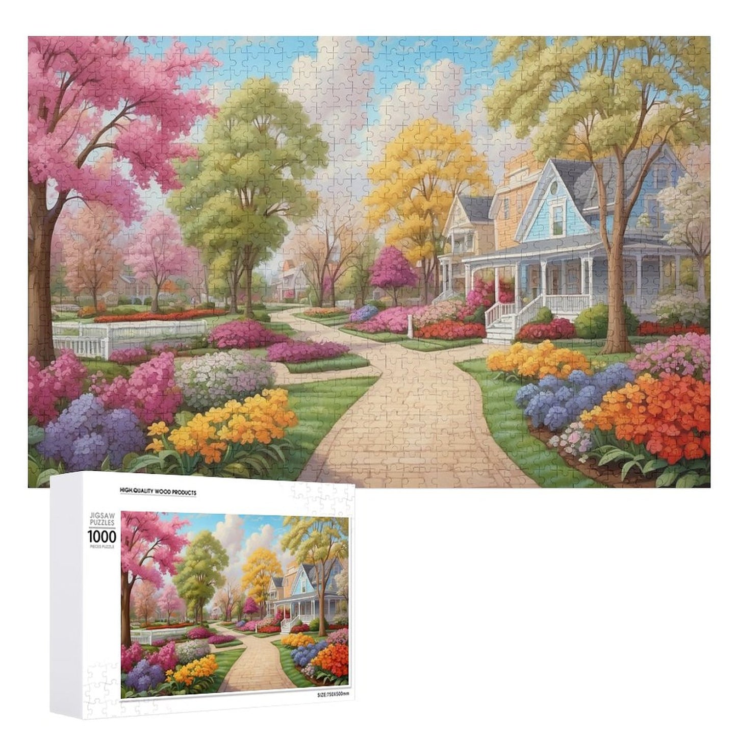 Verdant Village Vista, by Art by Sals Wooden Jigsaw Puzzle