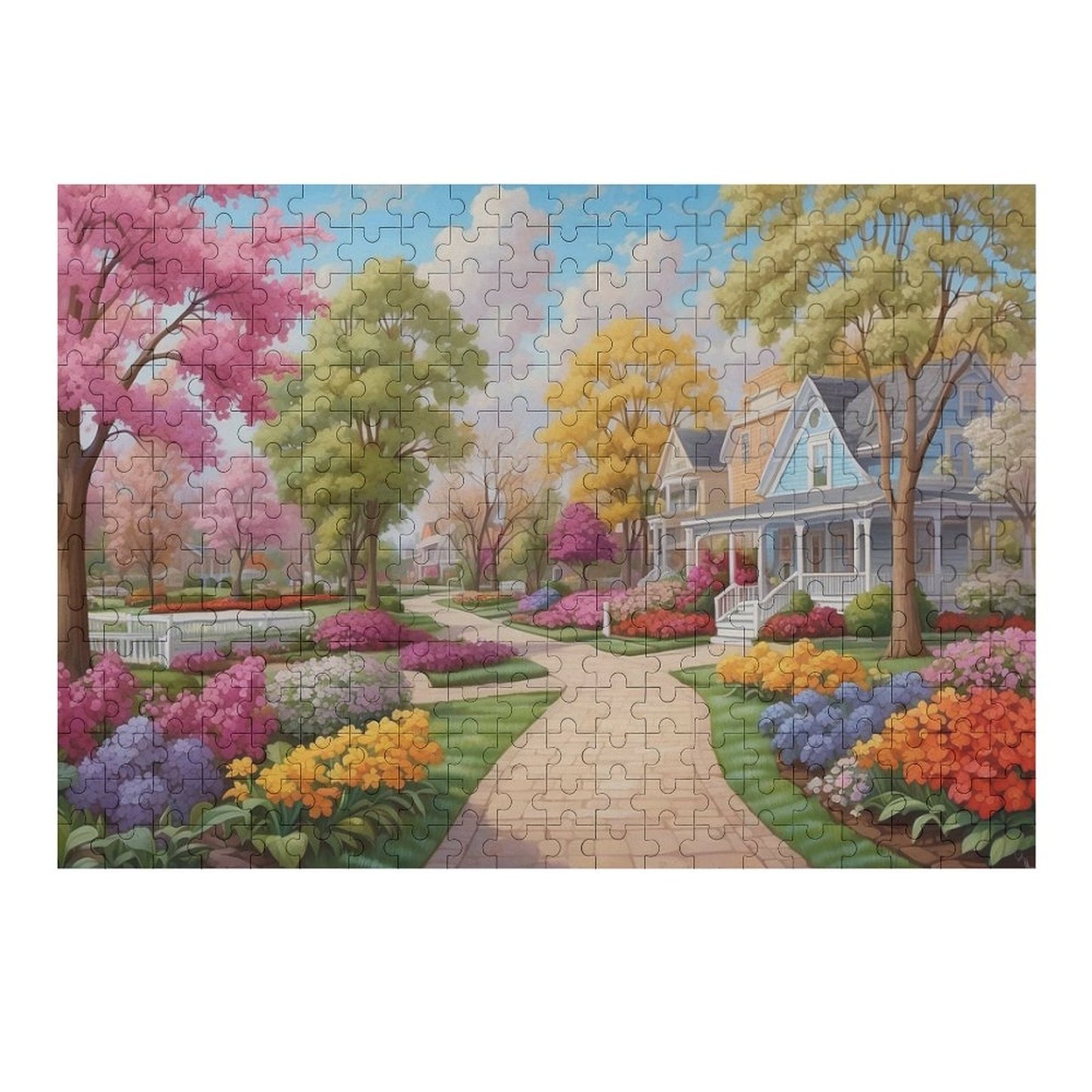 Verdant Village Vista, by Art by Sals Wooden Jigsaw Puzzle