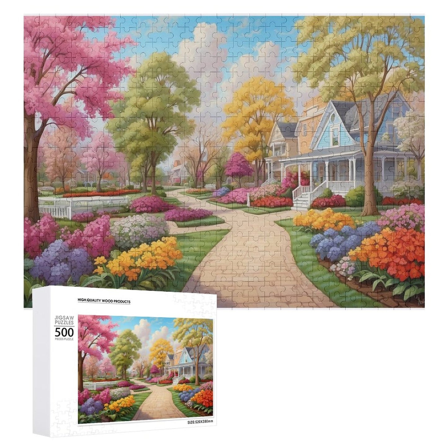 Verdant Village Vista, by Art by Sals Wooden Jigsaw Puzzle