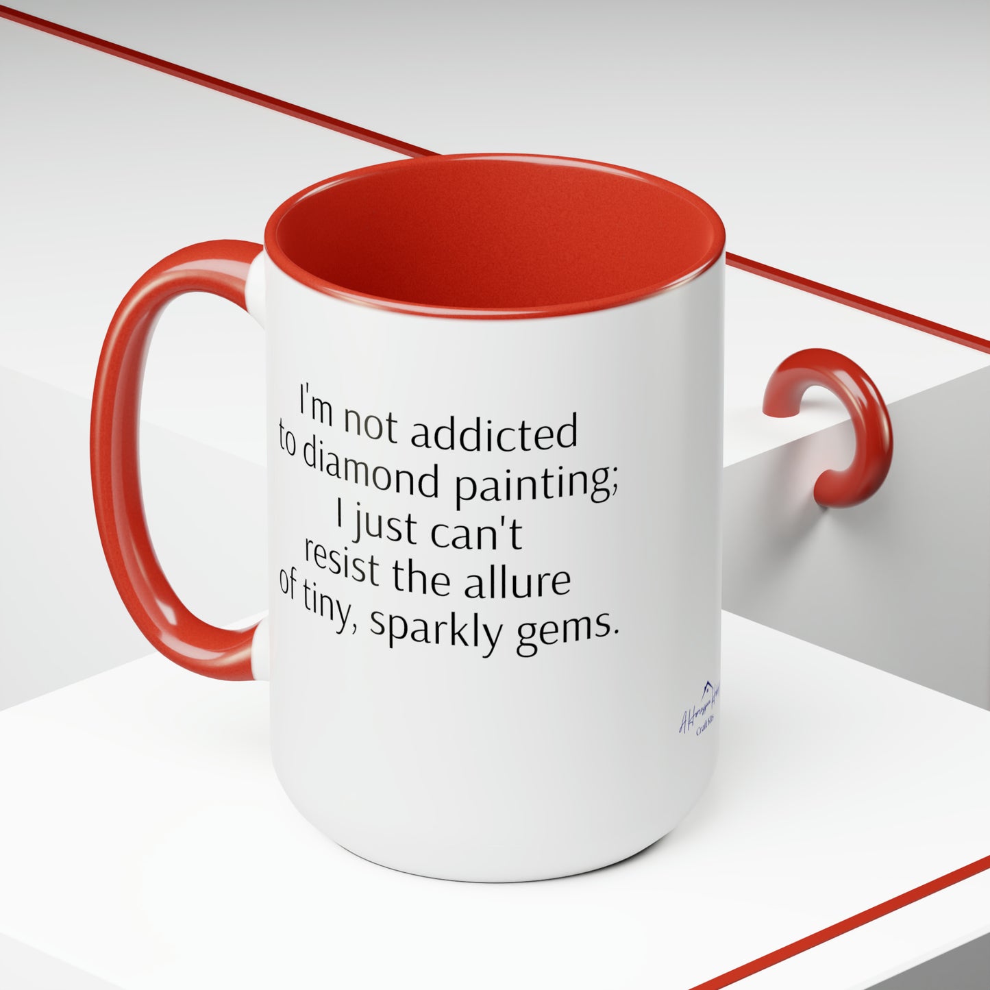 I'm not addicted to diamond painting; I just can't resist the allure of tiny, sparkly gems. Coffee mug. ahomespunhobby.com