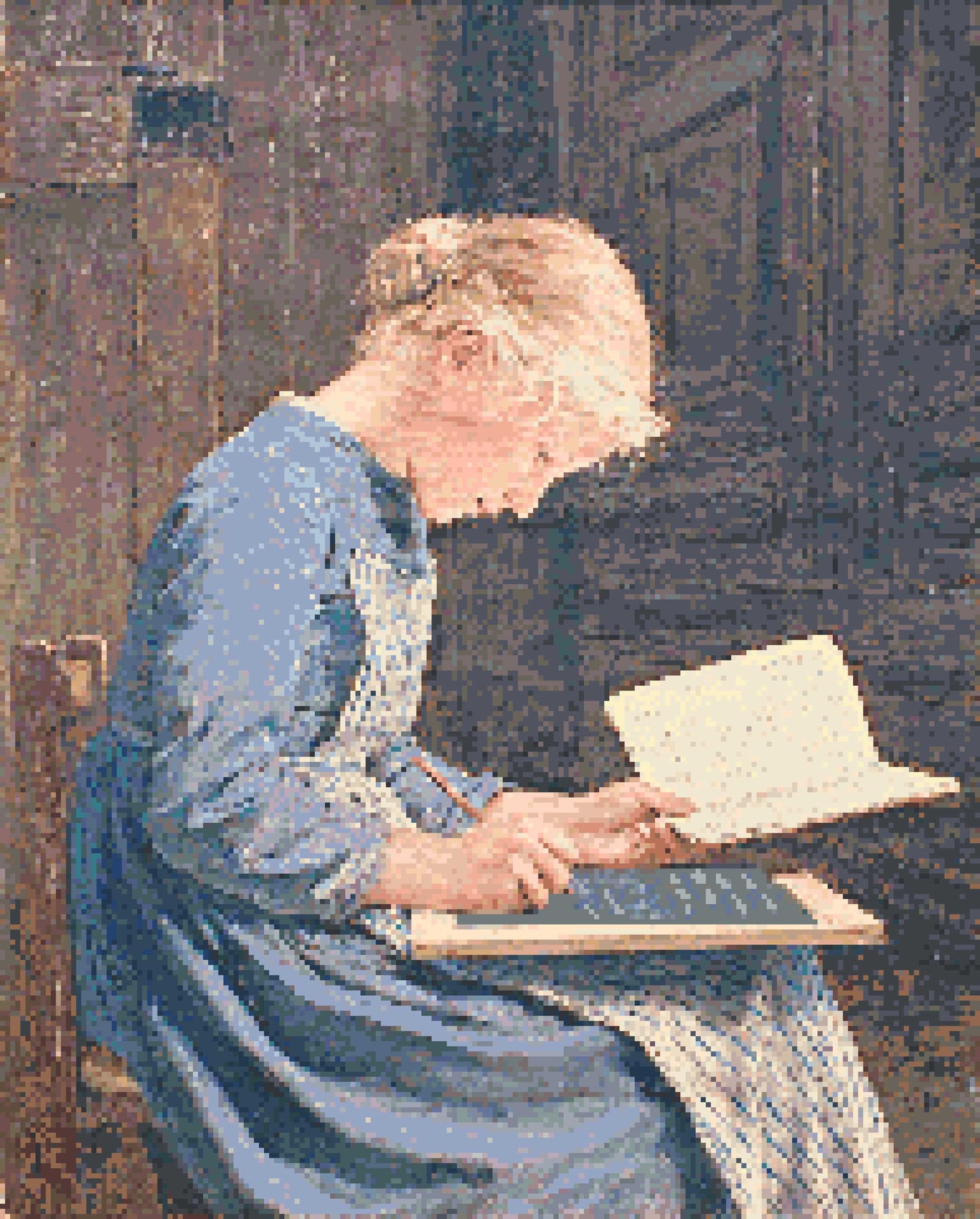 Dilligent by Albert Anker Old Masters diamond painting kit. ahomespunhobby.com