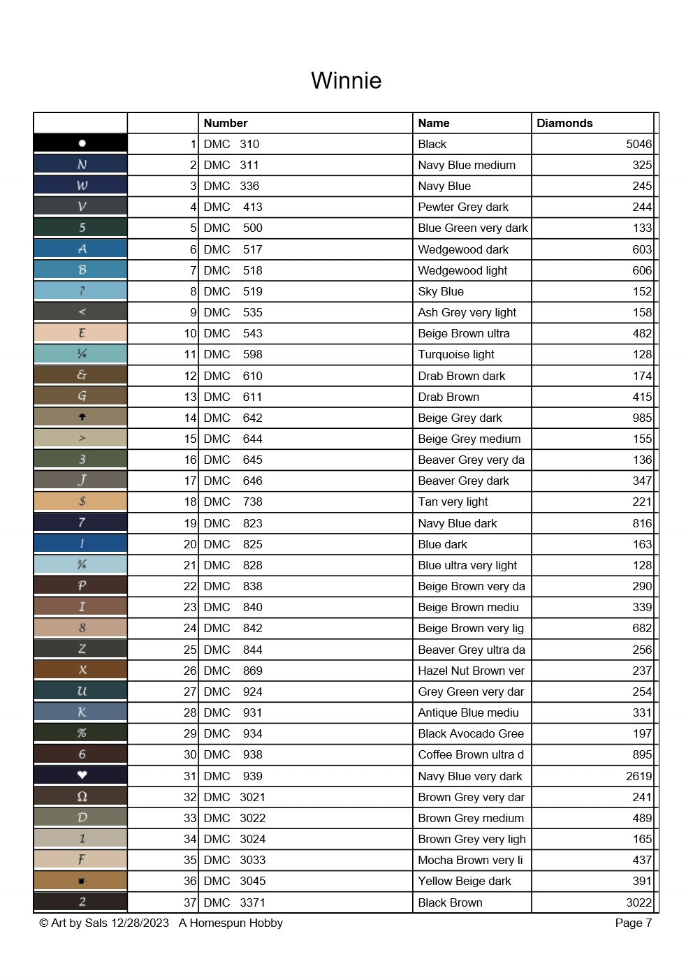 Diamond Painting Chart - Winnie
