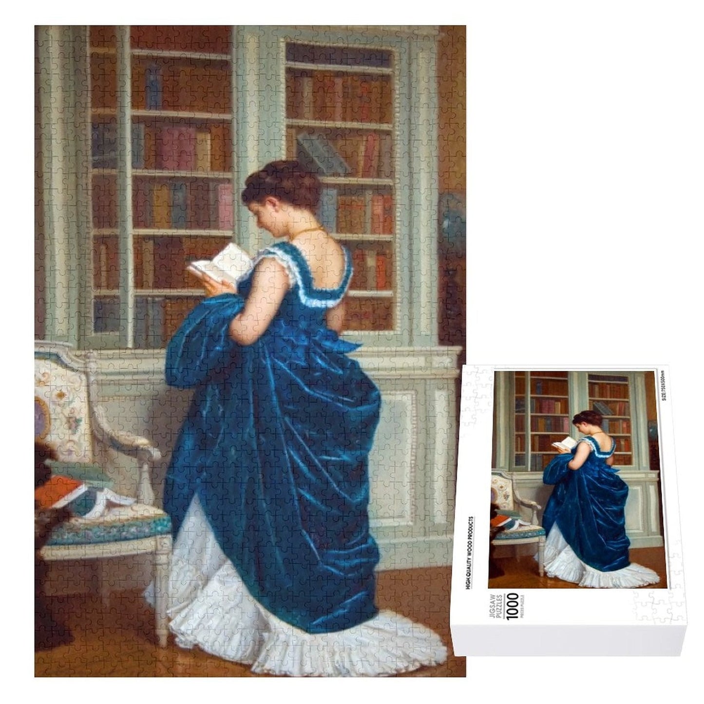 In the Library, by Auguste Toulmouche Jigsaw puzzle ahomespunhobby.com