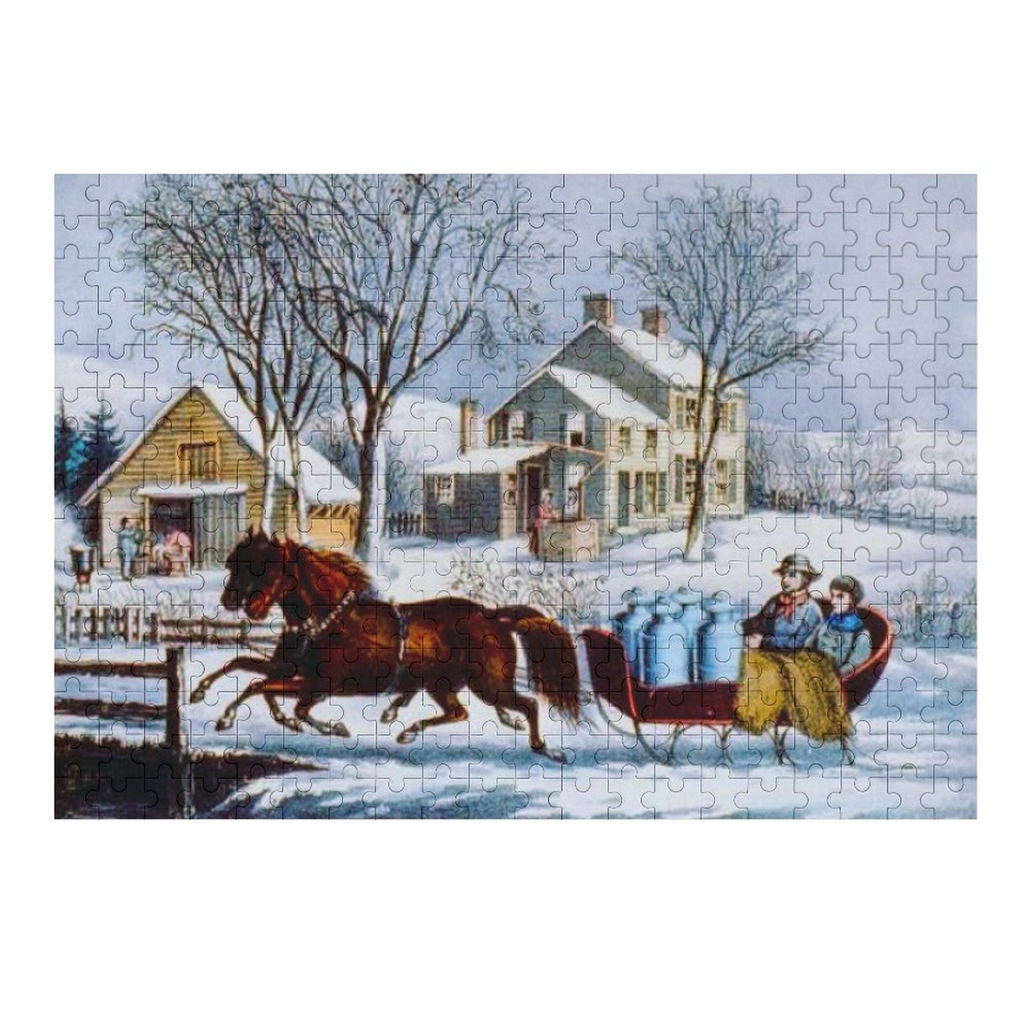 Jigsaw Puzzle Winter Morning in the Country,  by Currier and Ives Wooden Picture Puzzle ahomespunhobby.com
