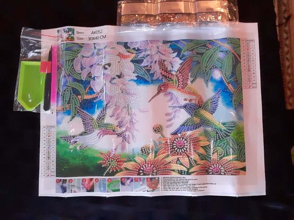 Hummingbirds and Flowers Partial Diamond Painting Kit - A Homespun Hobby