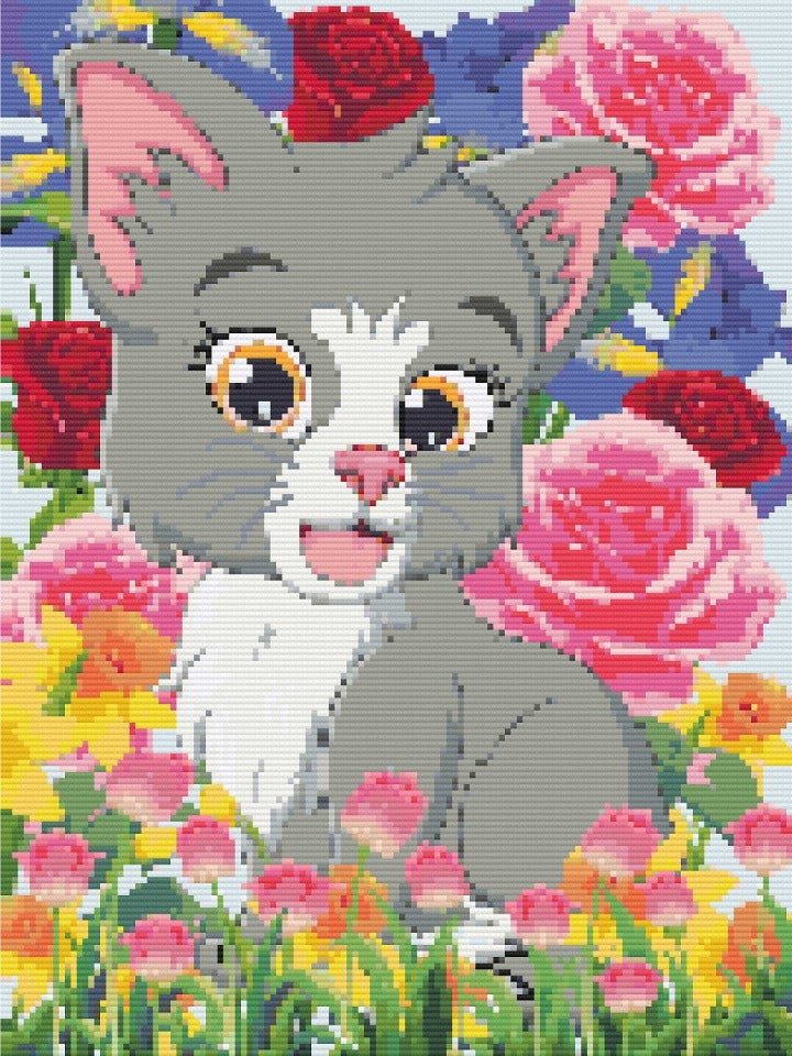 Kitty in the Garden Diamond Painting Canvas - Art by Sals - A Homespun Hobby
