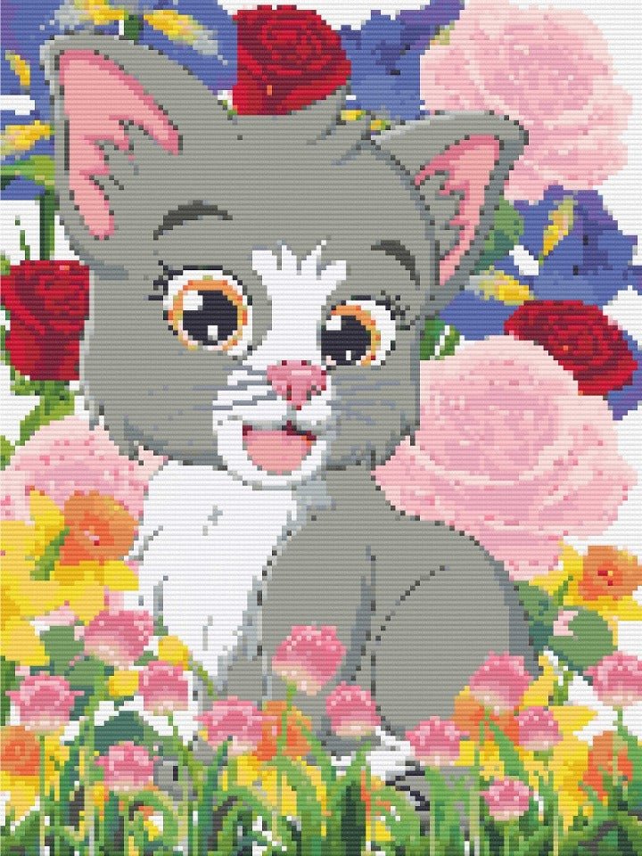 Kitty in the Garden Diamond Painting Canvas - Art by Sals - A Homespun Hobby