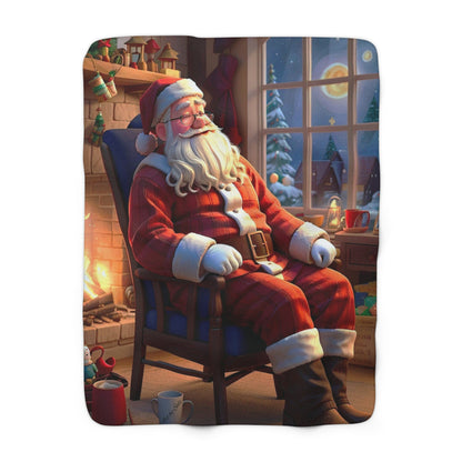 Santa's Fireside Snooze by Art by Sals Sherpa Fleece Blanket