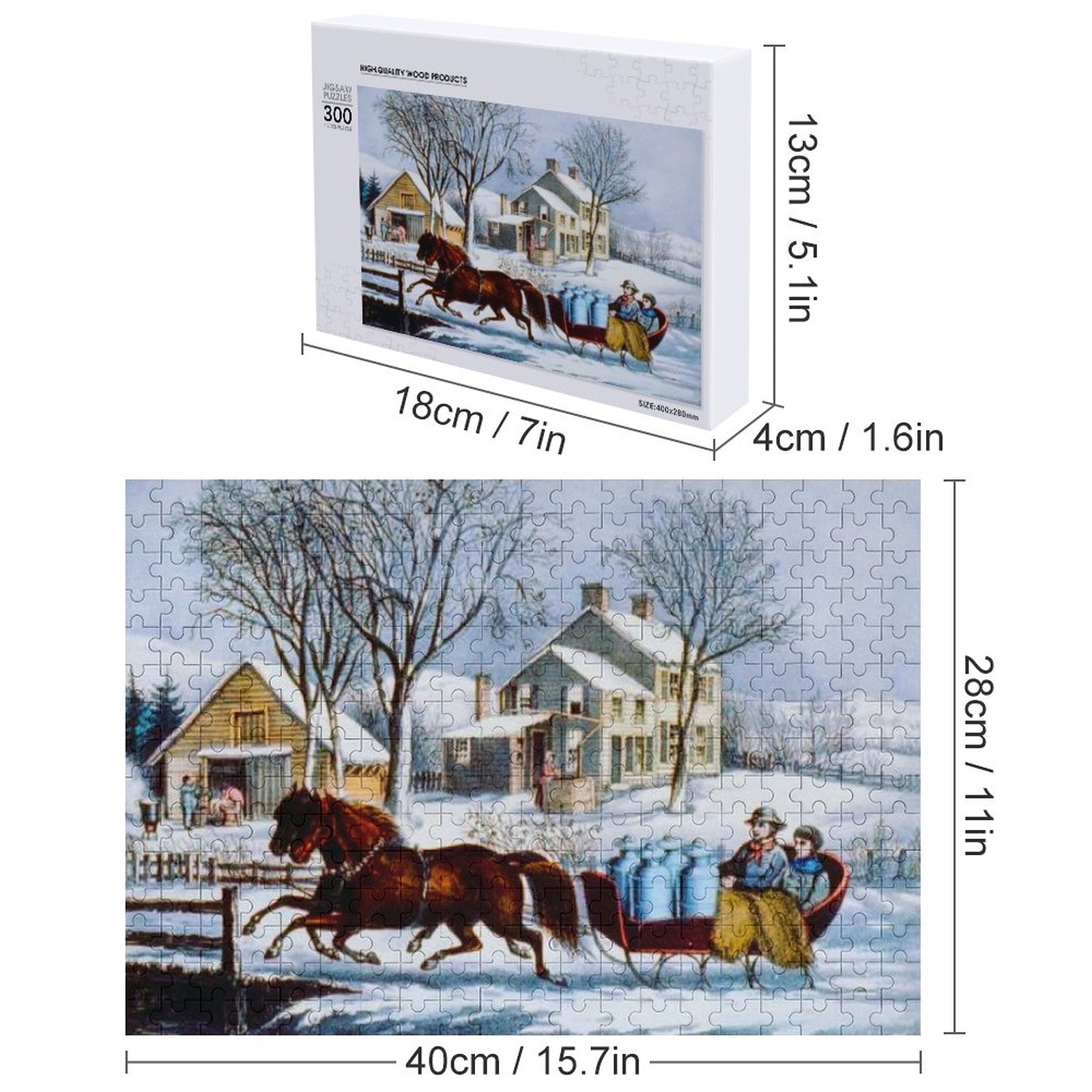 Jigsaw Puzzle Winter Morning in the Country,  by Currier and Ives Wooden Picture Puzzle ahomespunhobby.com