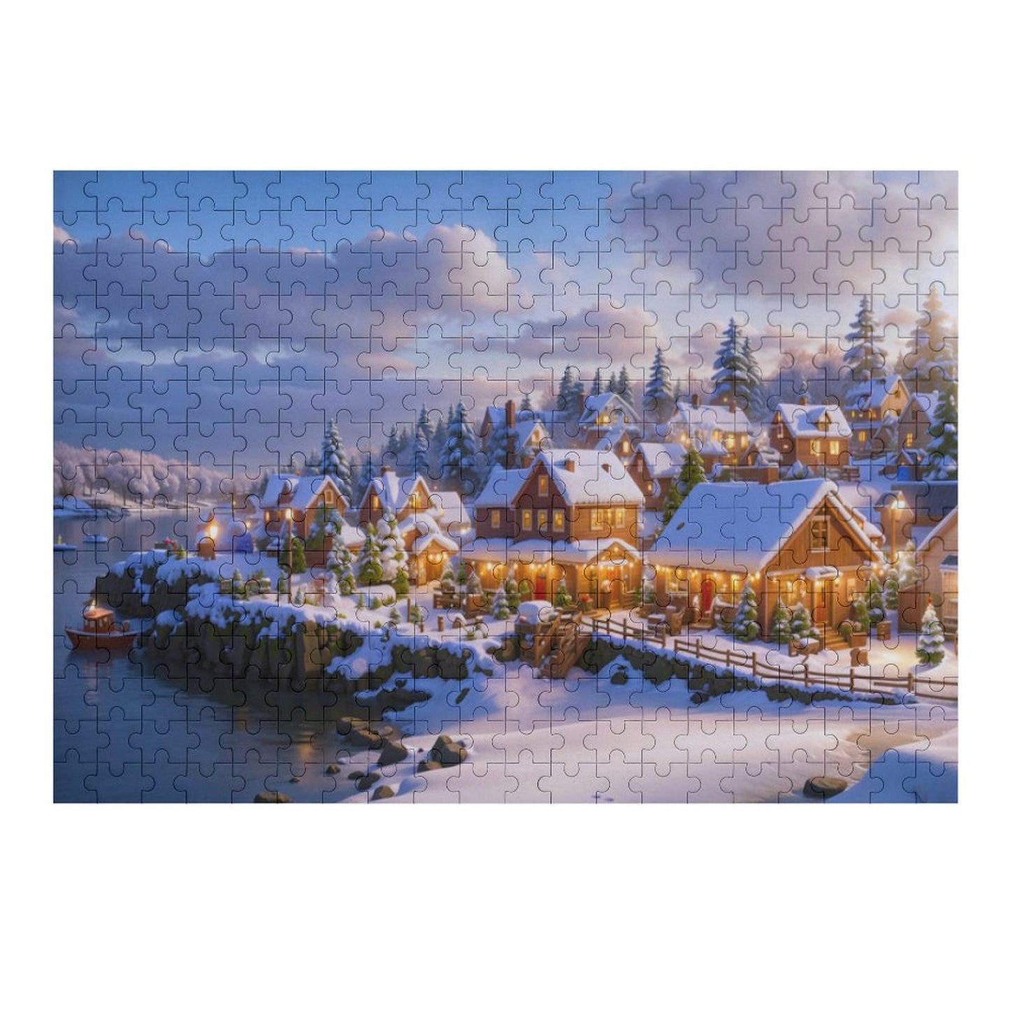 Christmas at the Sea Cove Wooden Picture Jigsaw Puzzle, Art by Sals