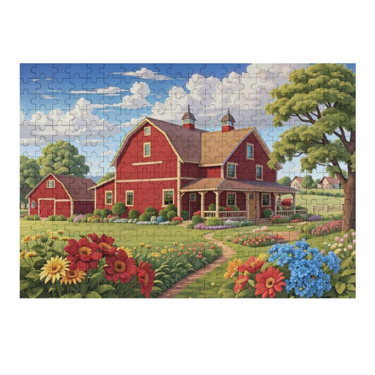 Rustic Red Retreat Wooden Picture Jigsaw Puzzle, Art by Sals