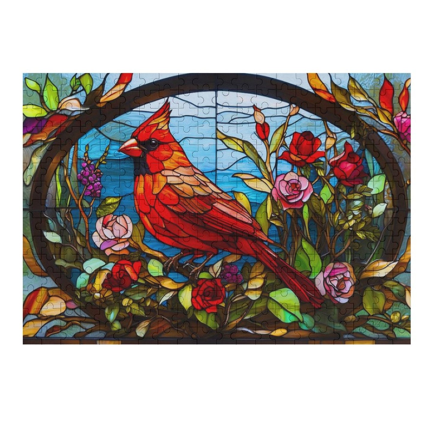 Stained Glass Cardinal, by Art by Sals Wooden Picture Jigsaw Puzzle