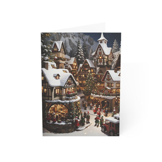German Christmas Village Greeting Cards with Envelopes- Blank Inside