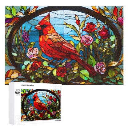 Stained Glass Cardinal Wood Jigsaw Puzzle 1000 pieces