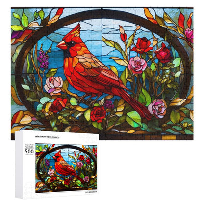 Stained Glass Cardinal, by Art by Sals Wooden Picture Jigsaw Puzzle