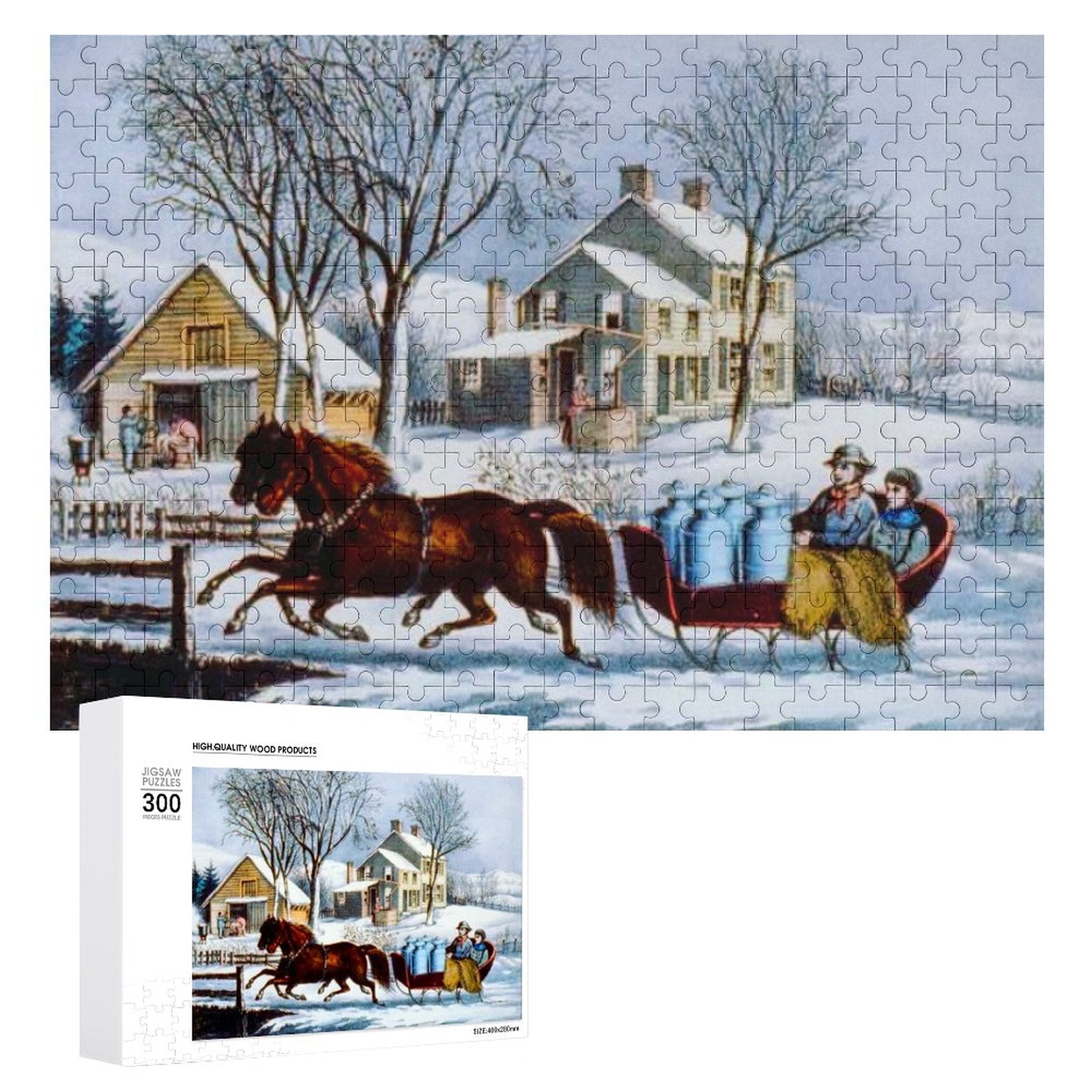 Jigsaw Puzzle Winter Morning in the Country,  by Currier and Ives Wooden Picture Puzzle ahomespunhobby.com