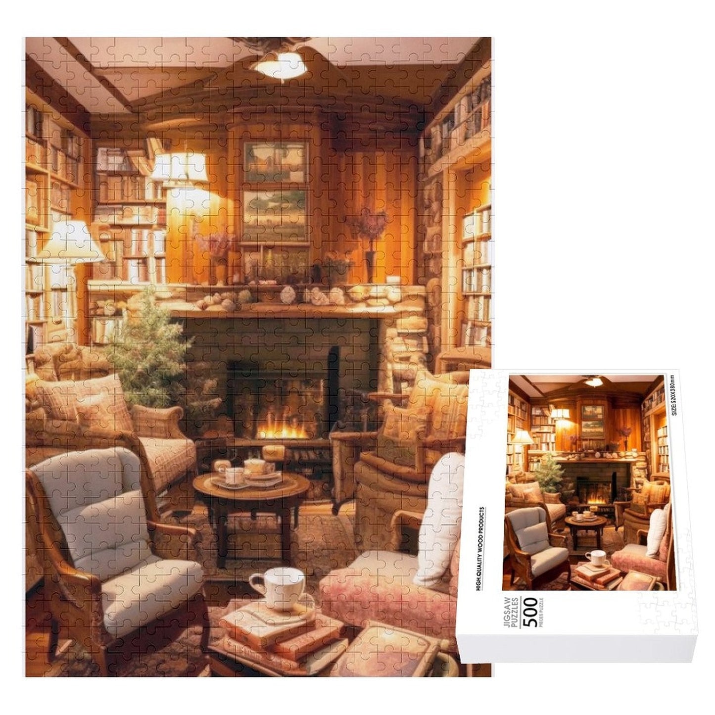 A library within a cabin, a stone fireplace, cozy chairs , and coffee. ahomespunhobby.com