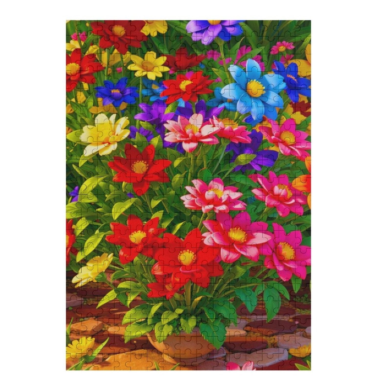 A flower pot with a large number of flowers, blooming in multiple colors. ahomespunhobby.com