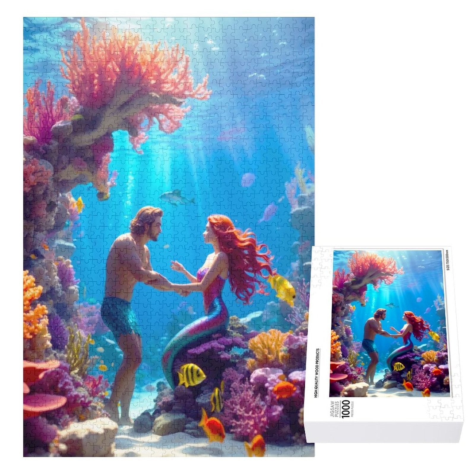 A Human Male is deep under the sea with a mermaid. Scales are forming on his legs as he becomes a merman. ahomespunhobby.com