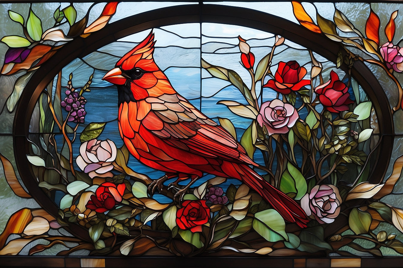 Stained Glass Cardinal Wood Jigsaw Puzzle 1000 pieces