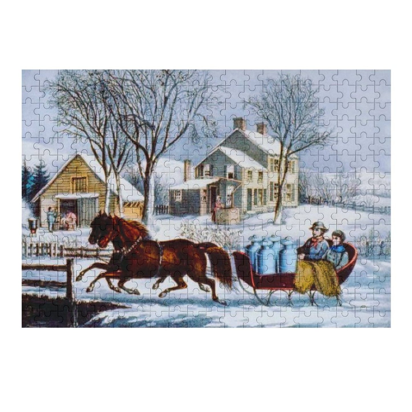 Jigsaw Puzzle Winter Morning in the Country,  by Currier and Ives Wooden Picture Puzzle ahomespunhobby.com