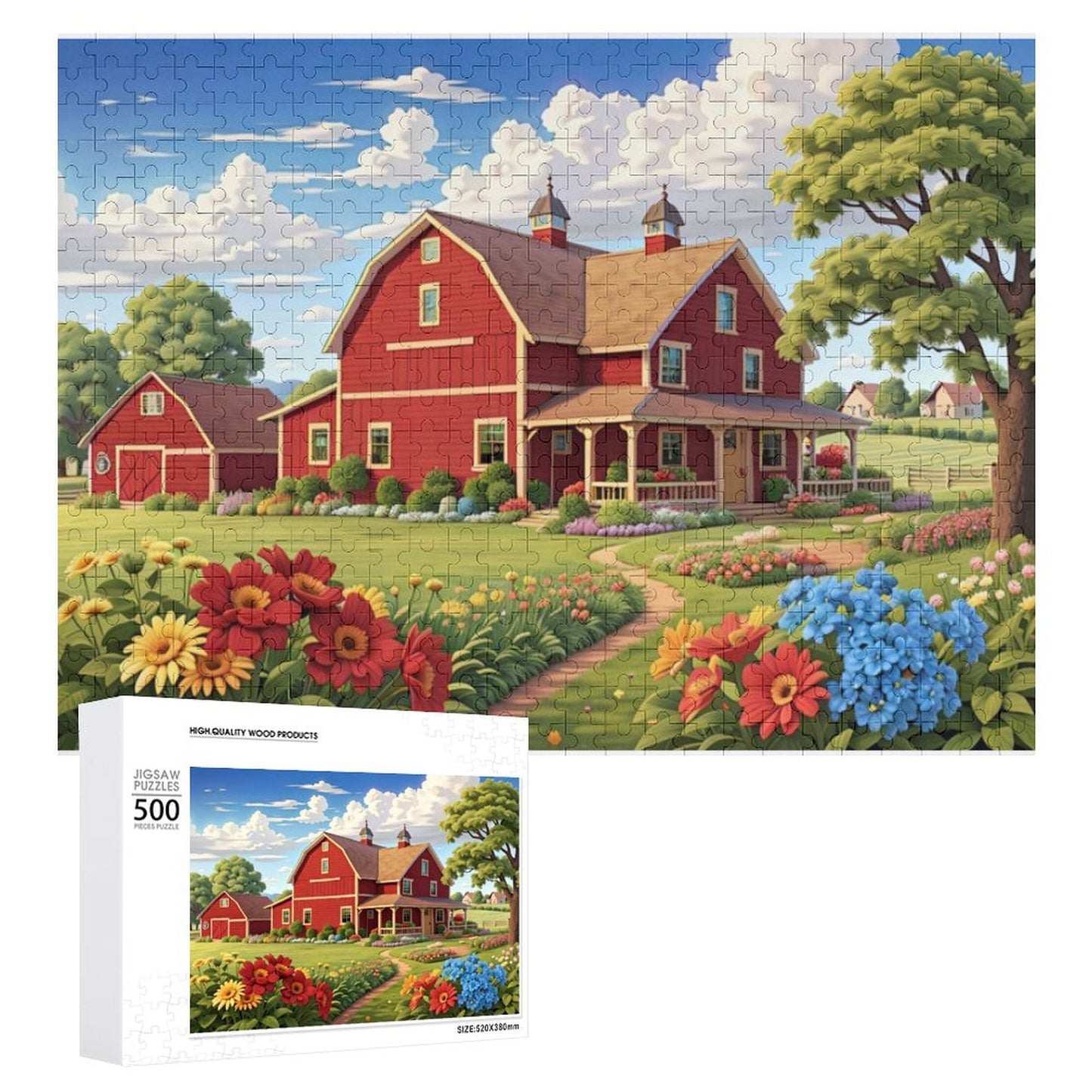 Rustic Red Retreat Wooden Picture Jigsaw Puzzle, Art by Sals