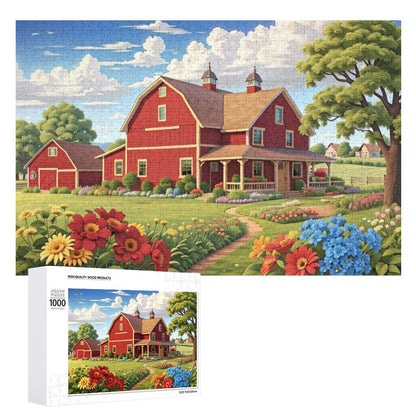 Rustic Red Retreat Wooden Picture Jigsaw Puzzle, Art by Sals