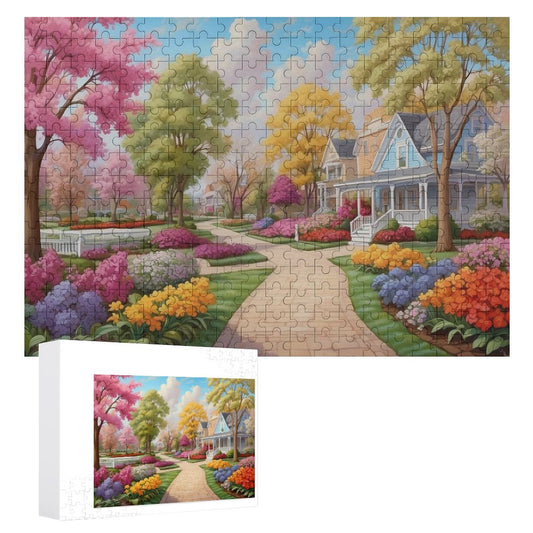 Verdant Village Vista, by Art by Sals Wooden Jigsaw Puzzle