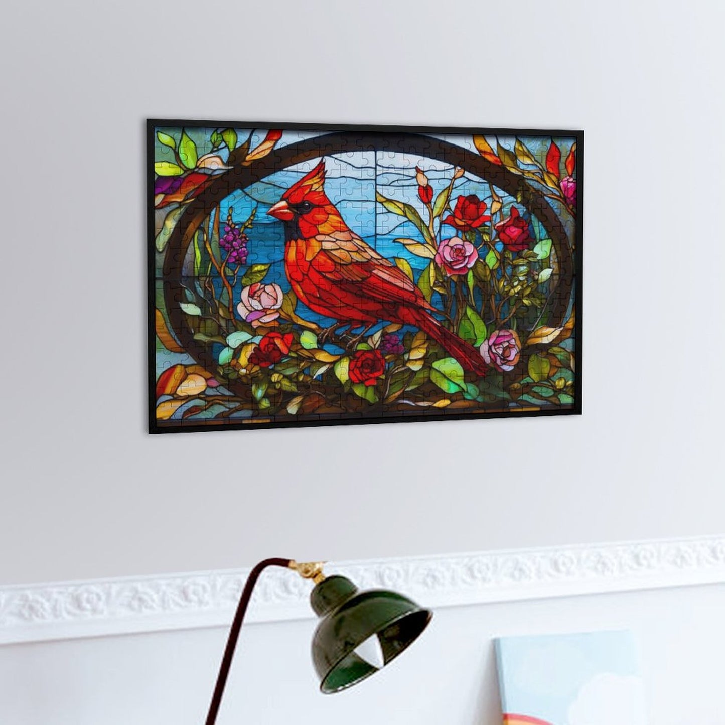 Stained Glass Cardinal, by Art by Sals Wooden Picture Jigsaw Puzzle