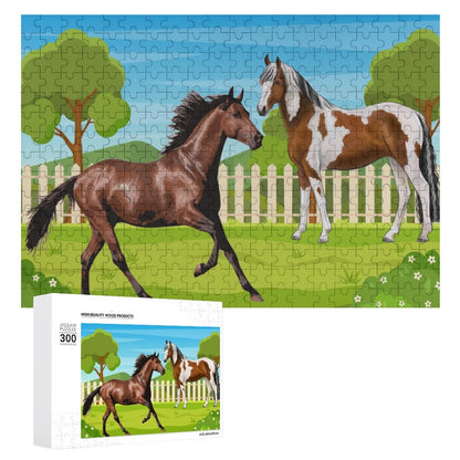 Horses Playing, by Art by Sals Wooden Jigsaw Puzzle