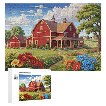 Rustic Red Retreat Wooden Picture Jigsaw Puzzle, Art by Sals