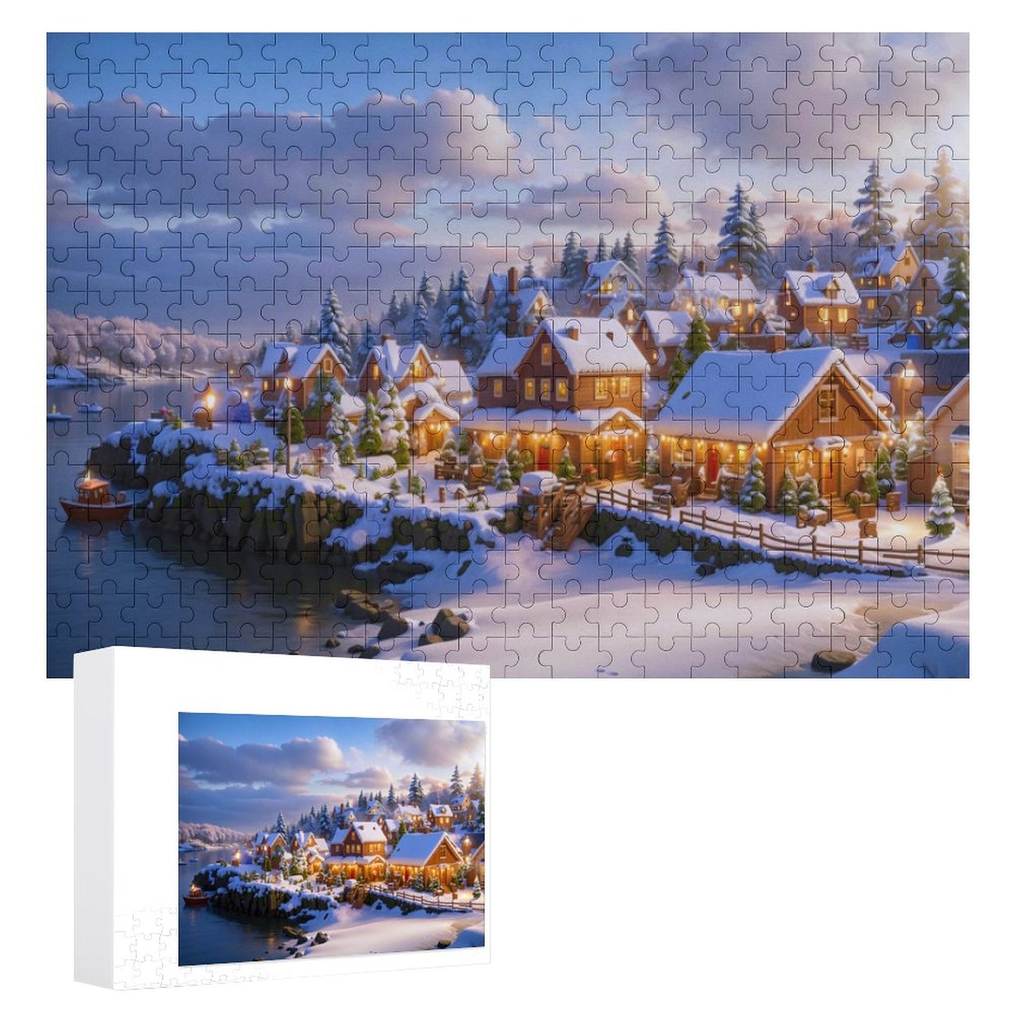 Christmas at the Sea Cove Wooden Picture Jigsaw Puzzle, Art by Sals