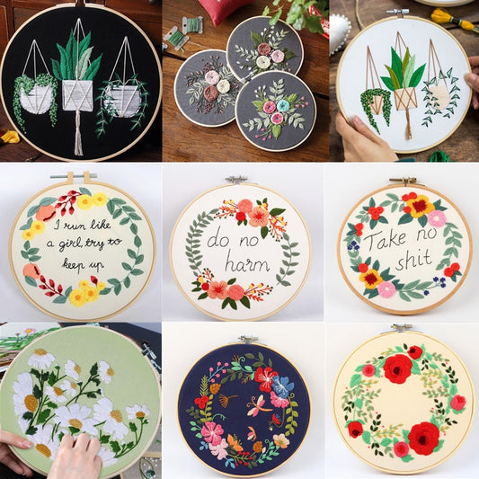 Embroidery Set DIY Flowers Plants Pattern Needlework