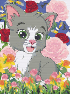 Kitty in the Garden Diamond Painting Canvas - Art by Sals - A Homespun Hobby