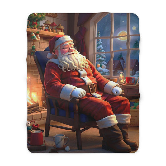 Santa's Fireside Snooze by Art by Sals Sherpa Fleece Blanket - A Homespun Hobby