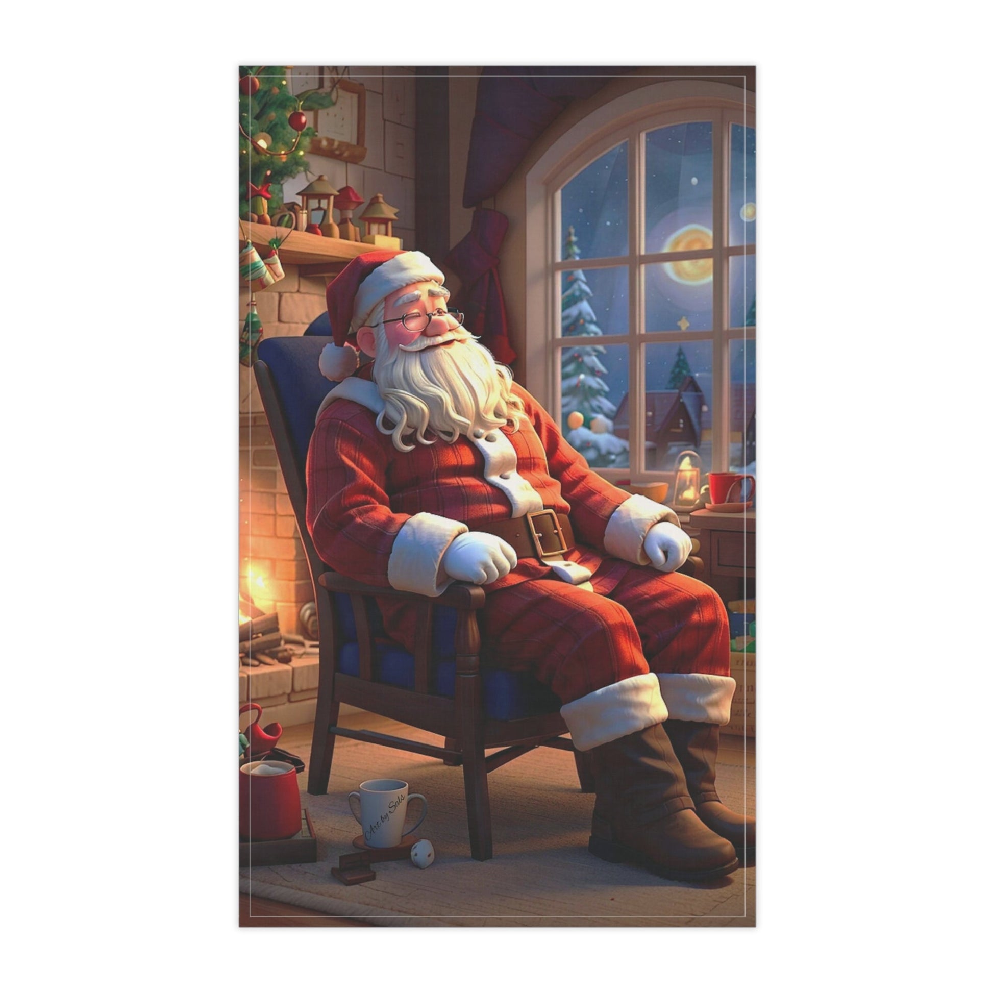 Santa's Fireside Snooze Kitchen Towel - A Homespun Hobby