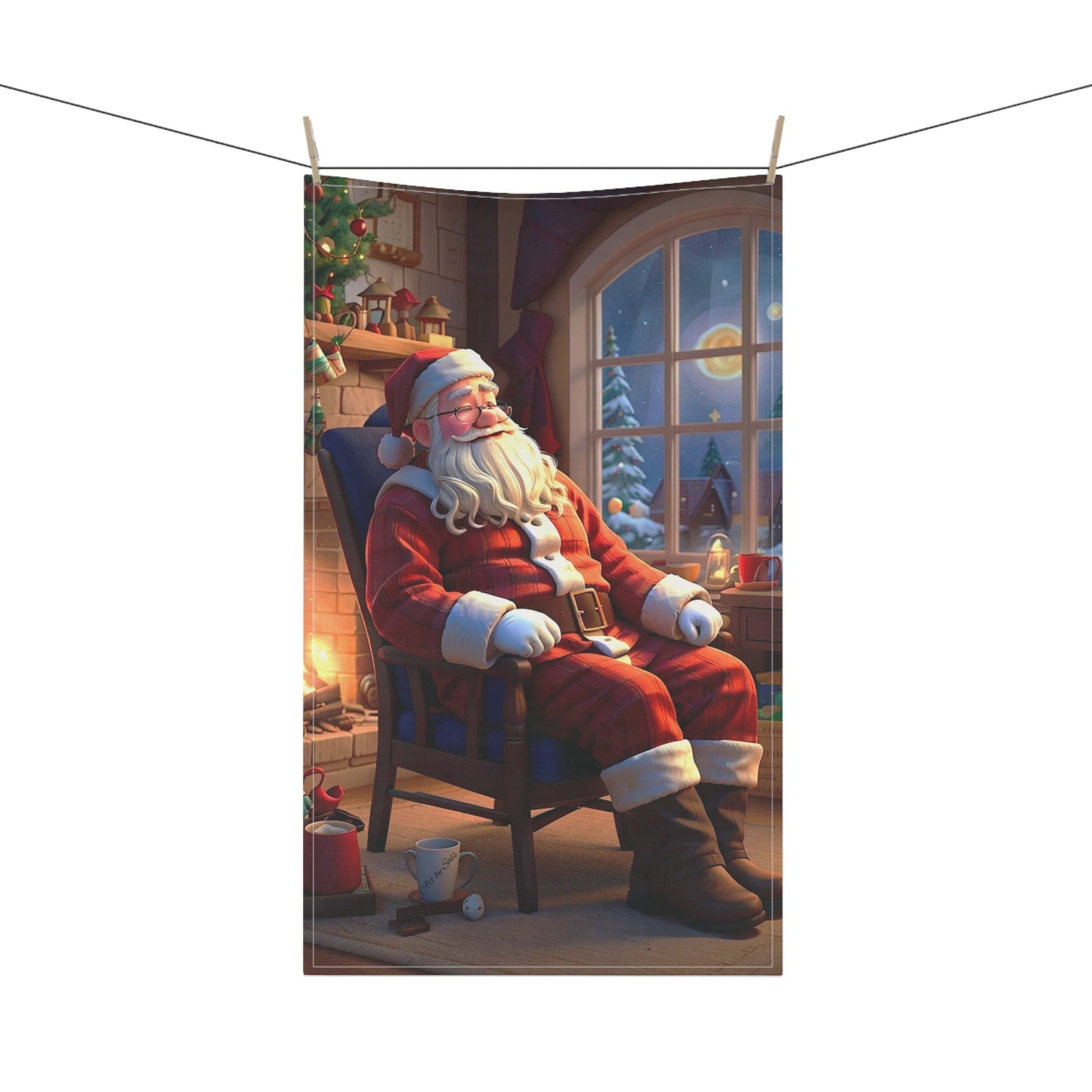 Santa's Fireside Snooze Kitchen Towel - A Homespun Hobby